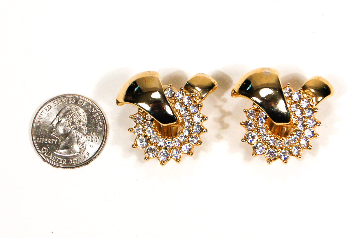 Gold and Rhinestone Knot Statement Earrings by Unsigned Beauty - Vintage Meet Modern Vintage Jewelry - Chicago, Illinois - #oldhollywoodglamour #vintagemeetmodern #designervintage #jewelrybox #antiquejewelry #vintagejewelry