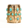 Rare Napier Repousse Cuff Bracelet, Gold Tone with Faux Turquoise Cabochons by Napier - Vintage Meet Modern Vintage Jewelry - Chicago, Illinois - #oldhollywoodglamour #vintagemeetmodern #designervintage #jewelrybox #antiquejewelry #vintagejewelry