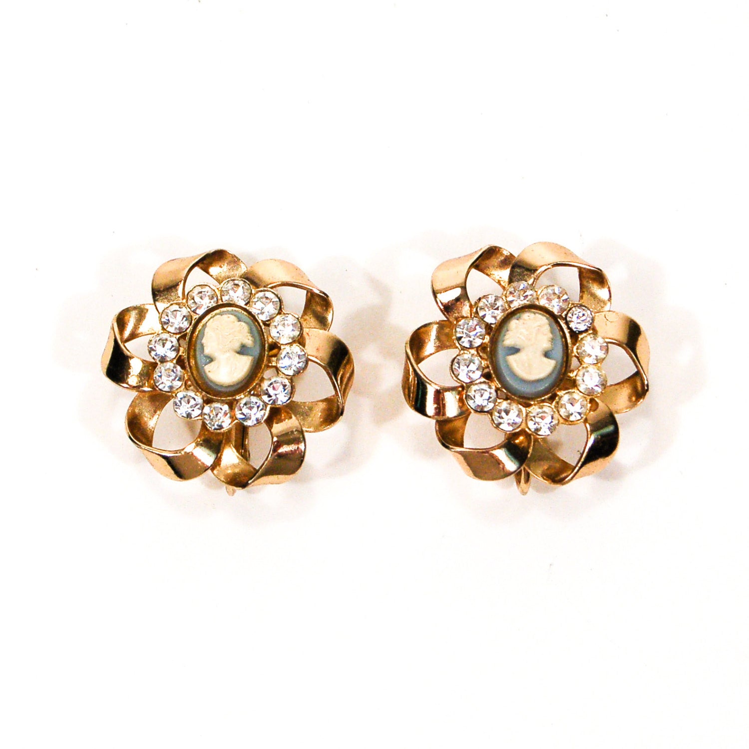 Wedgewood Blue and Rhinestone Cameo Earrings by Unsigned Beauty - Vintage Meet Modern Vintage Jewelry - Chicago, Illinois - #oldhollywoodglamour #vintagemeetmodern #designervintage #jewelrybox #antiquejewelry #vintagejewelry