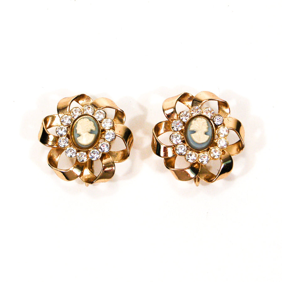 Wedgewood Blue and Rhinestone Cameo Earrings by Unsigned Beauty - Vintage Meet Modern Vintage Jewelry - Chicago, Illinois - #oldhollywoodglamour #vintagemeetmodern #designervintage #jewelrybox #antiquejewelry #vintagejewelry