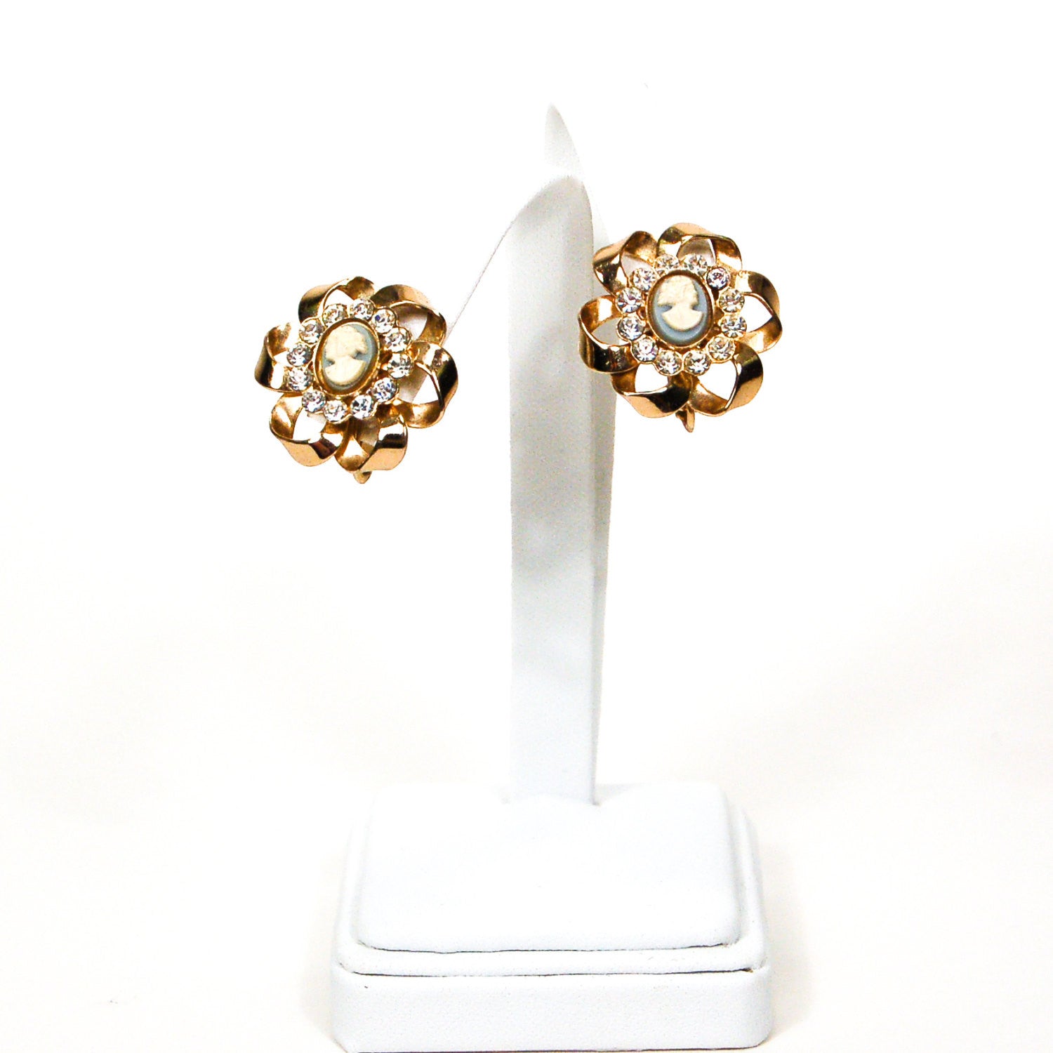 Wedgewood Blue and Rhinestone Cameo Earrings by Unsigned Beauty - Vintage Meet Modern Vintage Jewelry - Chicago, Illinois - #oldhollywoodglamour #vintagemeetmodern #designervintage #jewelrybox #antiquejewelry #vintagejewelry