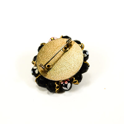 Black Bead Brooch with Hand Painted Floral Beads by Unsigned Beauty - Vintage Meet Modern Vintage Jewelry - Chicago, Illinois - #oldhollywoodglamour #vintagemeetmodern #designervintage #jewelrybox #antiquejewelry #vintagejewelry