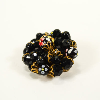 Black Bead Brooch with Hand Painted Floral Beads by Unsigned Beauty - Vintage Meet Modern Vintage Jewelry - Chicago, Illinois - #oldhollywoodglamour #vintagemeetmodern #designervintage #jewelrybox #antiquejewelry #vintagejewelry