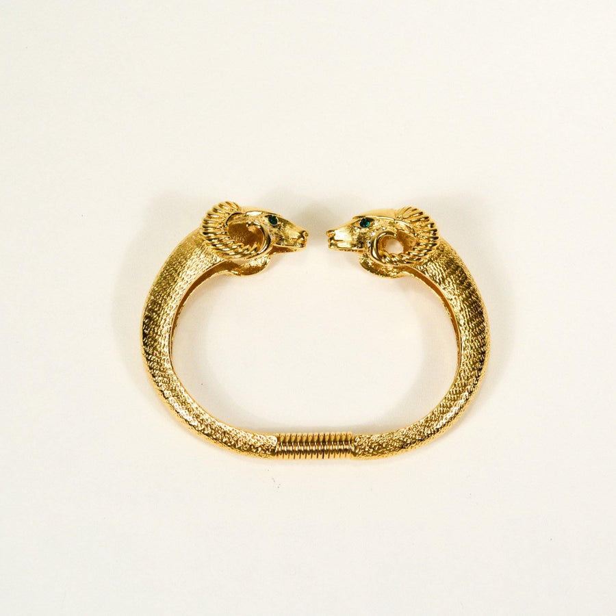 KJL Rams Head Bracelet, KJL for Avon, Kenneth Jay Lane, Gold, Figural Bracelet, Rhinestones, Designer Vintage Jewelry, Collectible by Kenneth Jay Lane - Vintage Meet Modern Vintage Jewelry - Chicago, Illinois - #oldhollywoodglamour #vintagemeetmodern #designervintage #jewelrybox #antiquejewelry #vintagejewelry