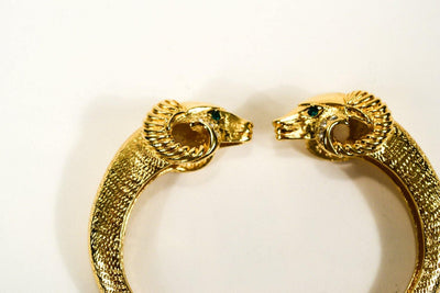 KJL Rams Head Bracelet, KJL for Avon, Kenneth Jay Lane, Gold, Figural Bracelet, Rhinestones, Designer Vintage Jewelry, Collectible by Kenneth Jay Lane - Vintage Meet Modern Vintage Jewelry - Chicago, Illinois - #oldhollywoodglamour #vintagemeetmodern #designervintage #jewelrybox #antiquejewelry #vintagejewelry