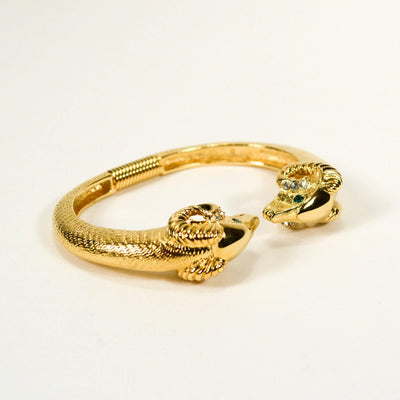 KJL Rams Head Bracelet, KJL for Avon, Kenneth Jay Lane, Gold, Figural Bracelet, Rhinestones, Designer Vintage Jewelry, Collectible by Kenneth Jay Lane - Vintage Meet Modern Vintage Jewelry - Chicago, Illinois - #oldhollywoodglamour #vintagemeetmodern #designervintage #jewelrybox #antiquejewelry #vintagejewelry