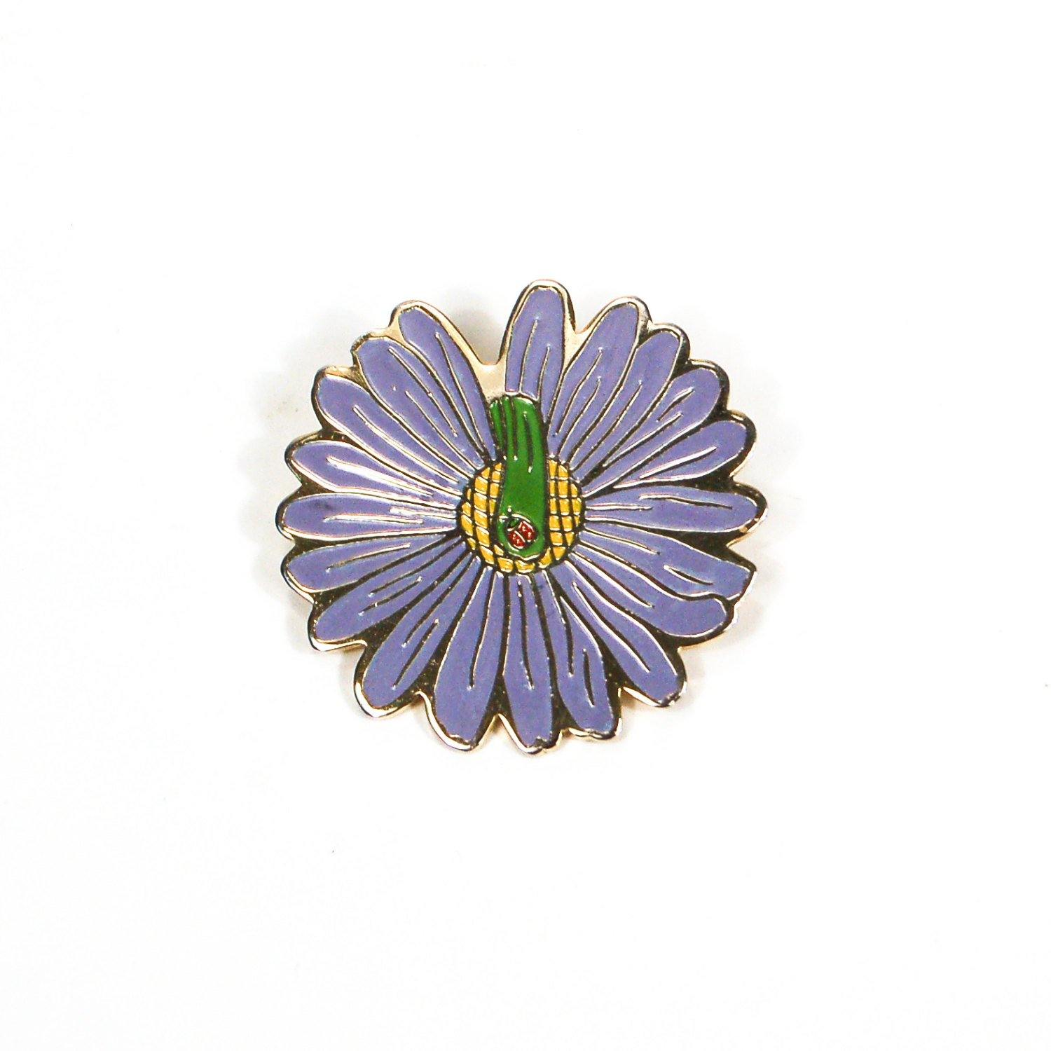 Purple Flower Brooch with Ladybug, Desert Flower, Painted Enamel, W Scully, Designer Vintage Jewelry, 1980s by Scully - Vintage Meet Modern Vintage Jewelry - Chicago, Illinois - #oldhollywoodglamour #vintagemeetmodern #designervintage #jewelrybox #antiquejewelry #vintagejewelry