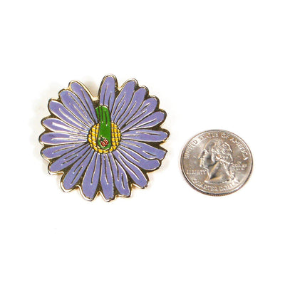 Purple Flower Brooch with Ladybug, Desert Flower, Painted Enamel, W Scully, Designer Vintage Jewelry, 1980s by Scully - Vintage Meet Modern Vintage Jewelry - Chicago, Illinois - #oldhollywoodglamour #vintagemeetmodern #designervintage #jewelrybox #antiquejewelry #vintagejewelry