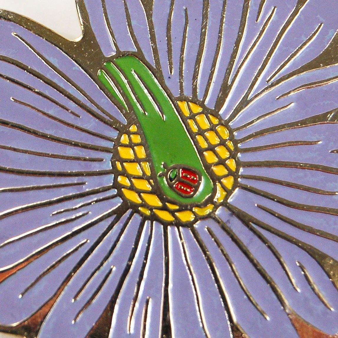 Purple Flower Brooch with Ladybug, Desert Flower, Painted Enamel, W Scully, Designer Vintage Jewelry, 1980s by Scully - Vintage Meet Modern Vintage Jewelry - Chicago, Illinois - #oldhollywoodglamour #vintagemeetmodern #designervintage #jewelrybox #antiquejewelry #vintagejewelry