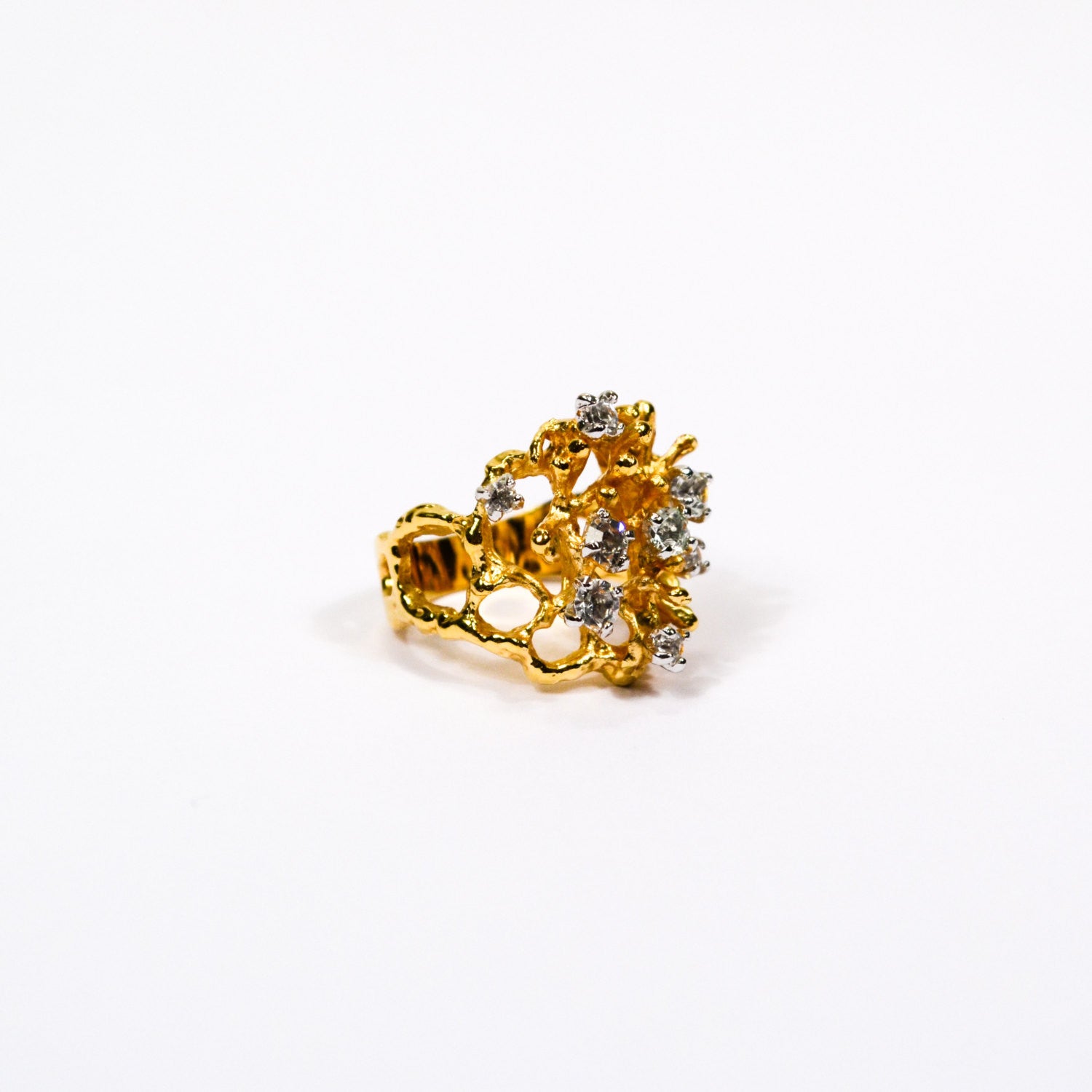 Gold Rhinestone Brutalist Modern Style Statement Ring by Unsigned Beauty - Vintage Meet Modern Vintage Jewelry - Chicago, Illinois - #oldhollywoodglamour #vintagemeetmodern #designervintage #jewelrybox #antiquejewelry #vintagejewelry