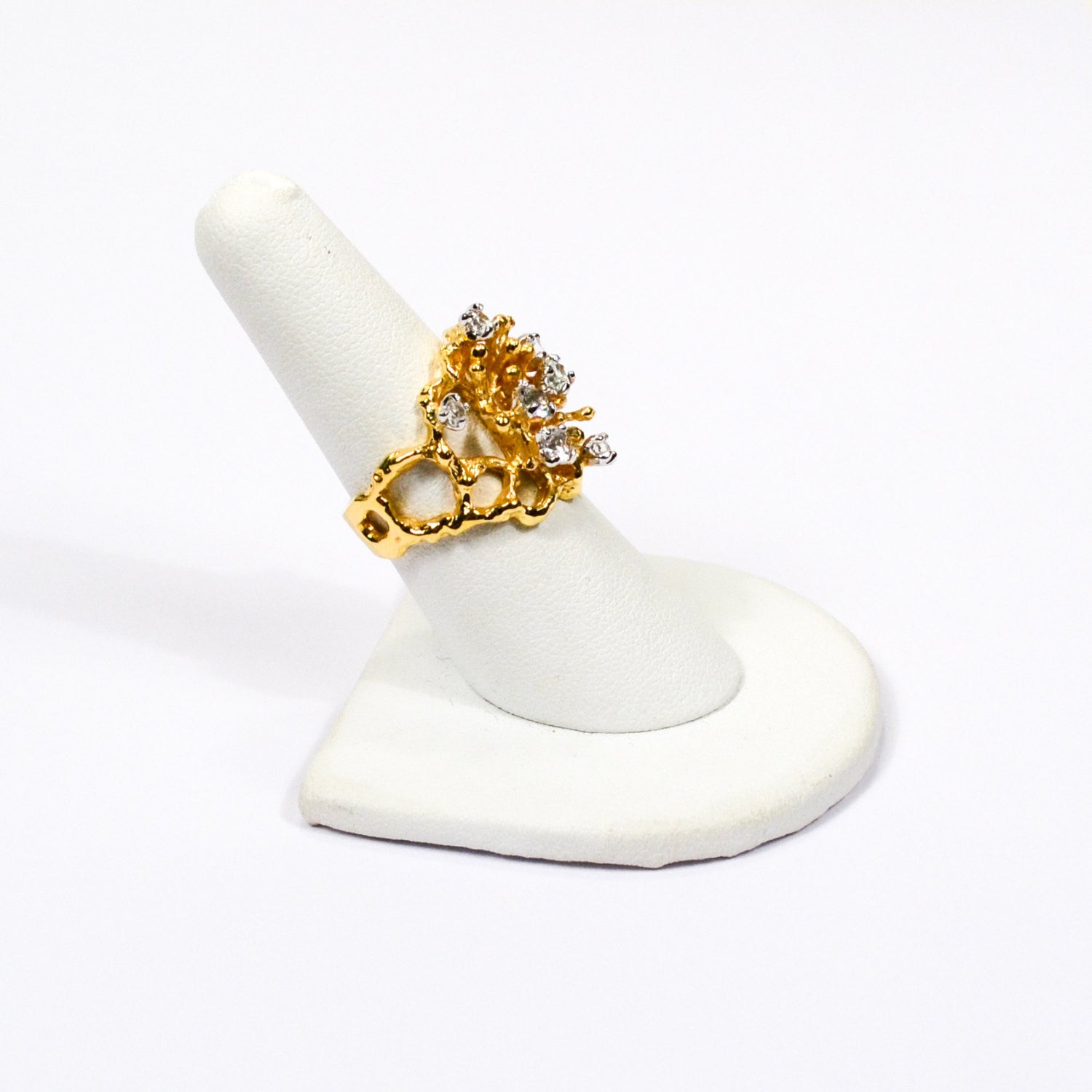 Gold Rhinestone Brutalist Modern Style Statement Ring by Unsigned Beauty - Vintage Meet Modern Vintage Jewelry - Chicago, Illinois - #oldhollywoodglamour #vintagemeetmodern #designervintage #jewelrybox #antiquejewelry #vintagejewelry