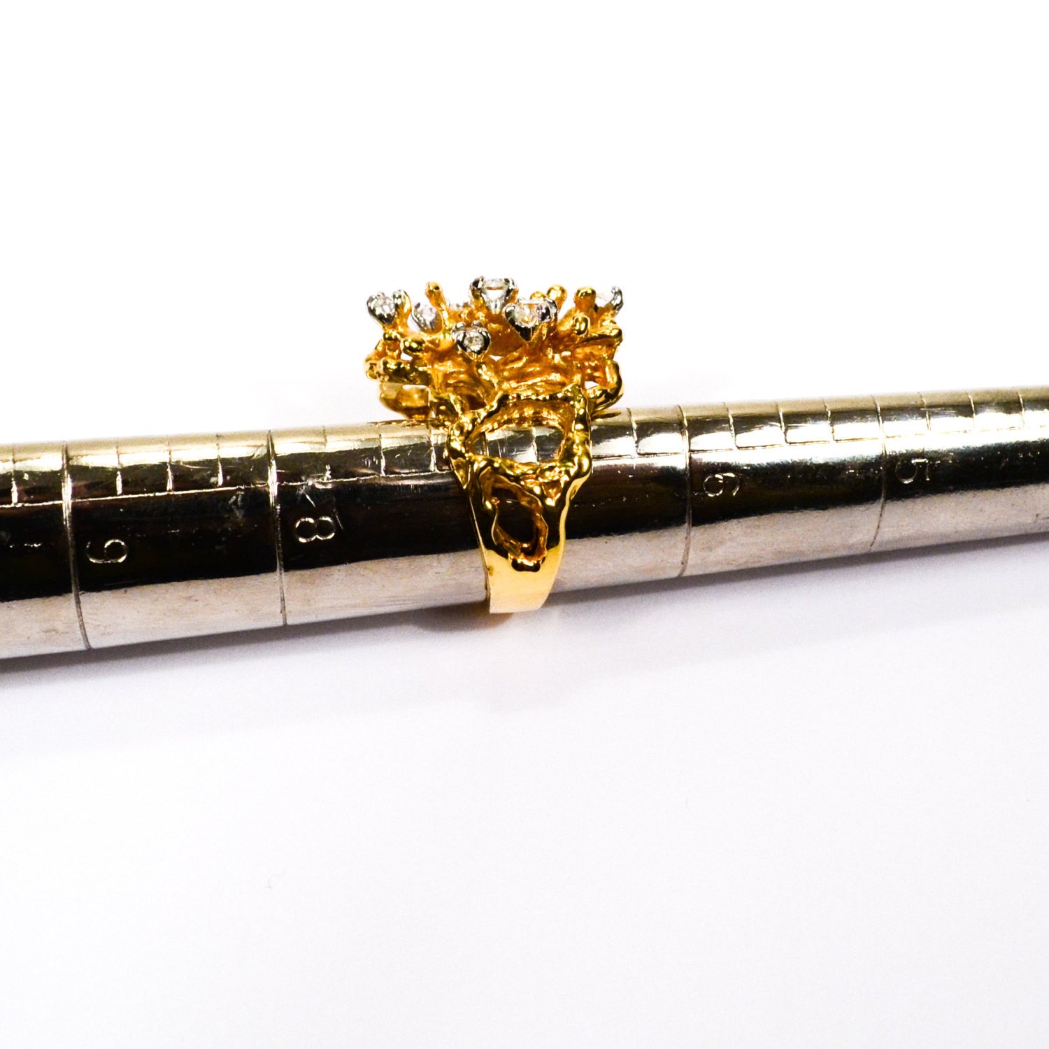 Gold Rhinestone Brutalist Modern Style Statement Ring by Unsigned Beauty - Vintage Meet Modern Vintage Jewelry - Chicago, Illinois - #oldhollywoodglamour #vintagemeetmodern #designervintage #jewelrybox #antiquejewelry #vintagejewelry