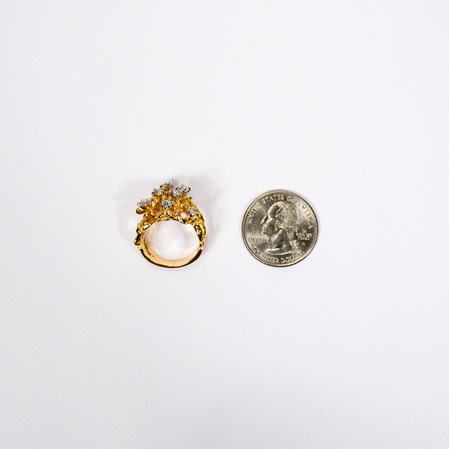 Gold Rhinestone Brutalist Modern Style Statement Ring by Unsigned Beauty - Vintage Meet Modern Vintage Jewelry - Chicago, Illinois - #oldhollywoodglamour #vintagemeetmodern #designervintage #jewelrybox #antiquejewelry #vintagejewelry