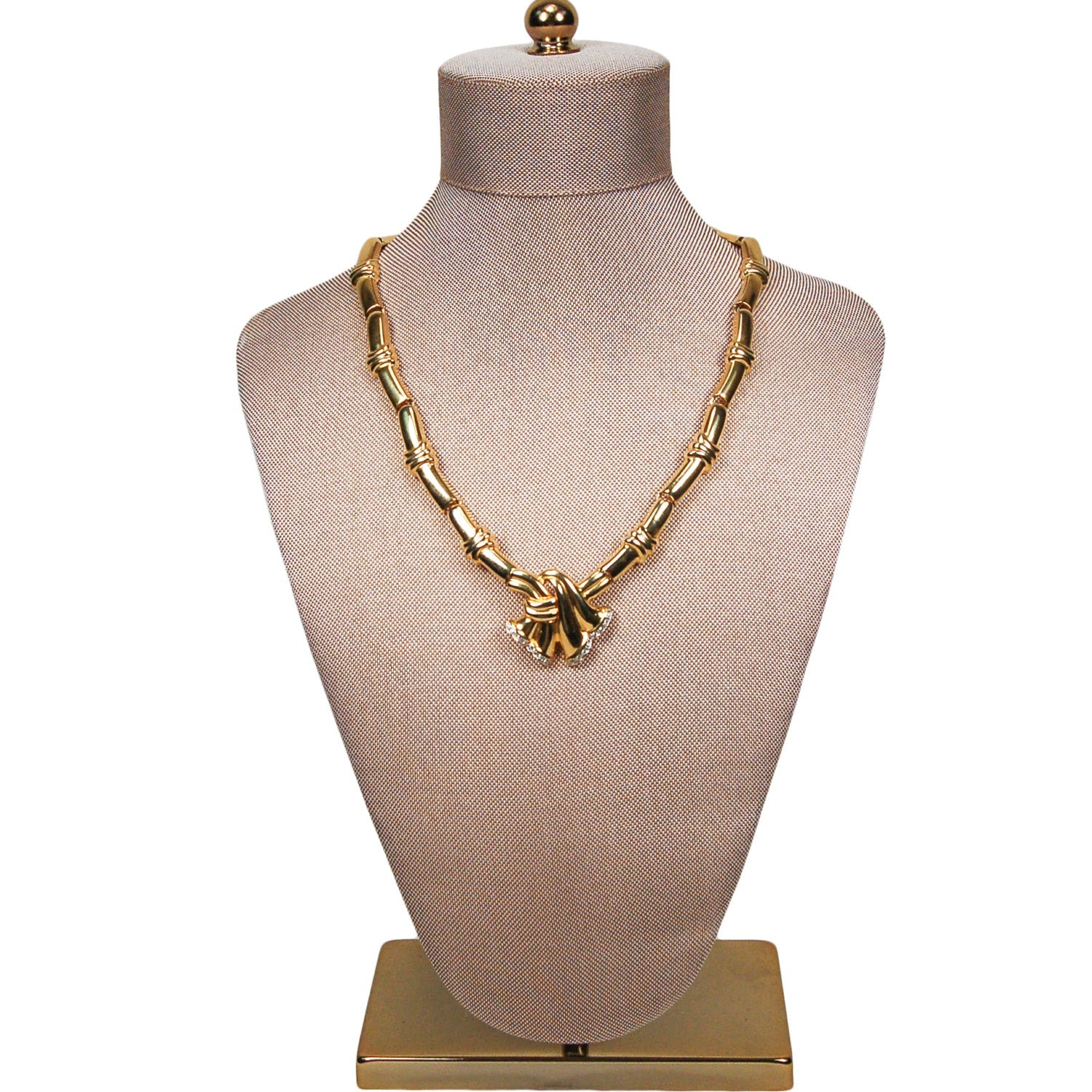 Gold Ribbon with Rhinestones Necklace by Unsigned Beauty - Vintage Meet Modern Vintage Jewelry - Chicago, Illinois - #oldhollywoodglamour #vintagemeetmodern #designervintage #jewelrybox #antiquejewelry #vintagejewelry