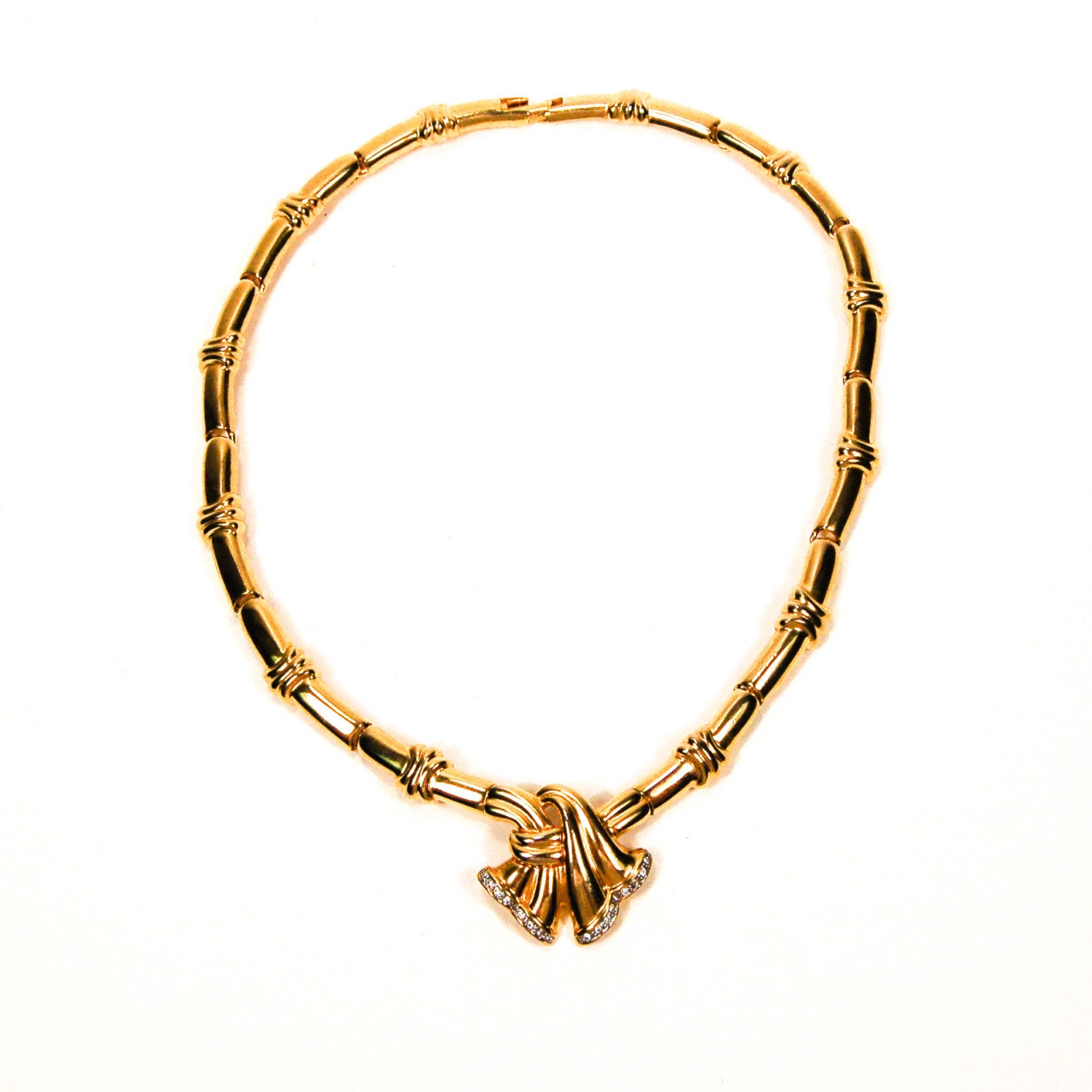 Gold Ribbon with Rhinestones Necklace by Unsigned Beauty - Vintage Meet Modern Vintage Jewelry - Chicago, Illinois - #oldhollywoodglamour #vintagemeetmodern #designervintage #jewelrybox #antiquejewelry #vintagejewelry