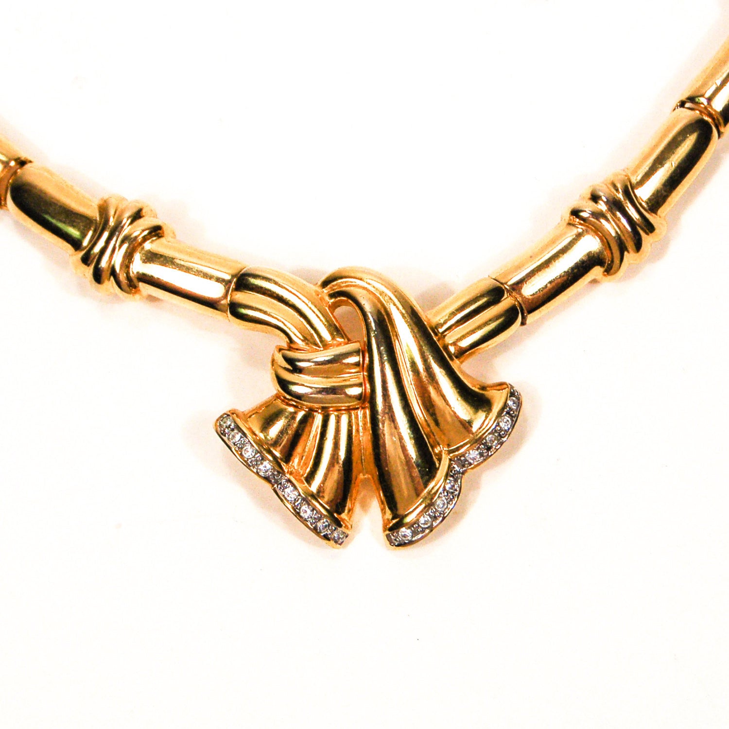 Gold Ribbon with Rhinestones Necklace by Unsigned Beauty - Vintage Meet Modern Vintage Jewelry - Chicago, Illinois - #oldhollywoodglamour #vintagemeetmodern #designervintage #jewelrybox #antiquejewelry #vintagejewelry