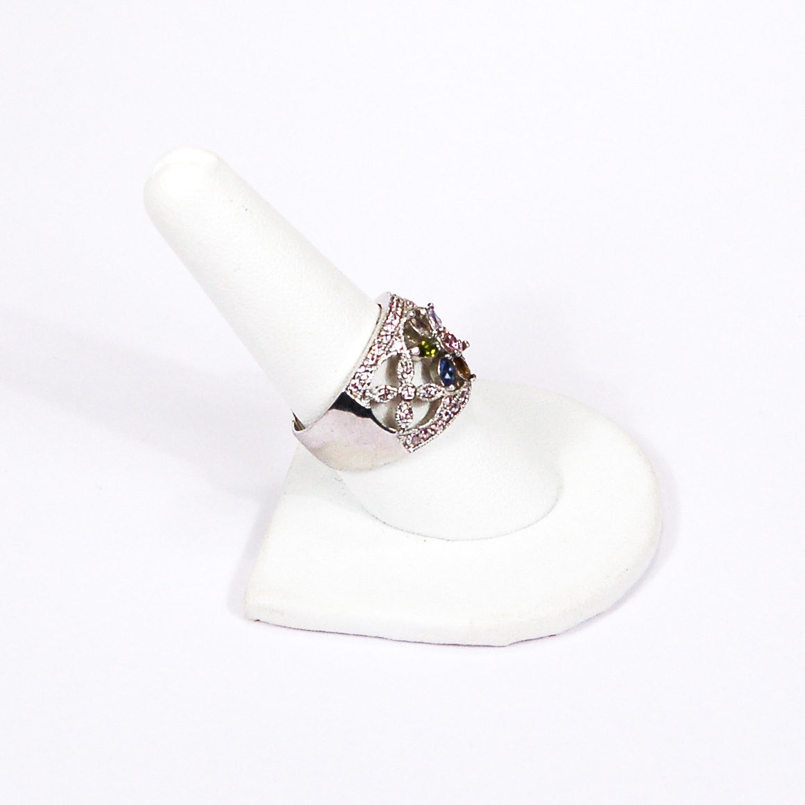 Pastel CZ Flower Ring by Sterling Silver - Vintage Meet Modern Vintage Jewelry - Chicago, Illinois - #oldhollywoodglamour #vintagemeetmodern #designervintage #jewelrybox #antiquejewelry #vintagejewelry