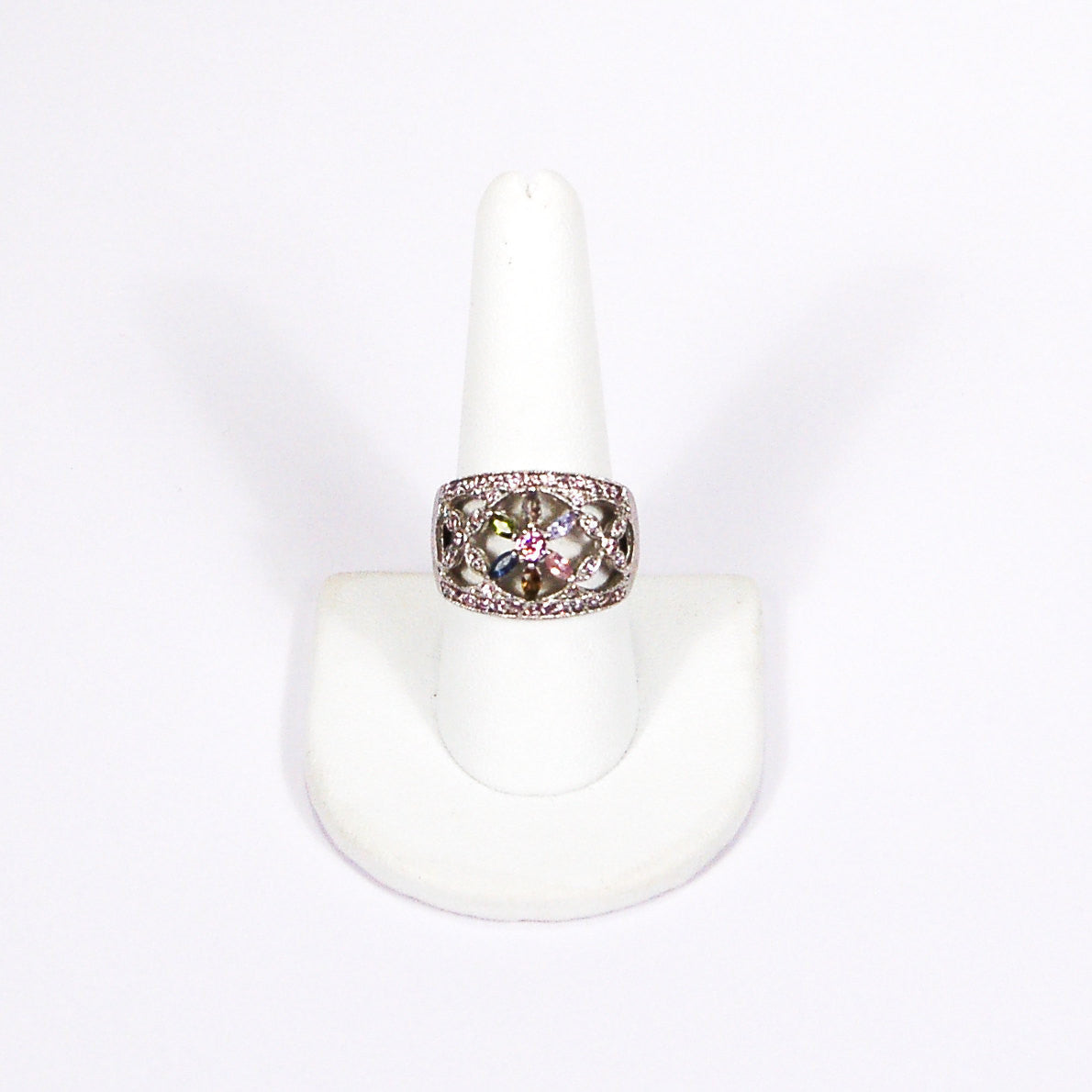 Pastel CZ Flower Ring by Sterling Silver - Vintage Meet Modern Vintage Jewelry - Chicago, Illinois - #oldhollywoodglamour #vintagemeetmodern #designervintage #jewelrybox #antiquejewelry #vintagejewelry