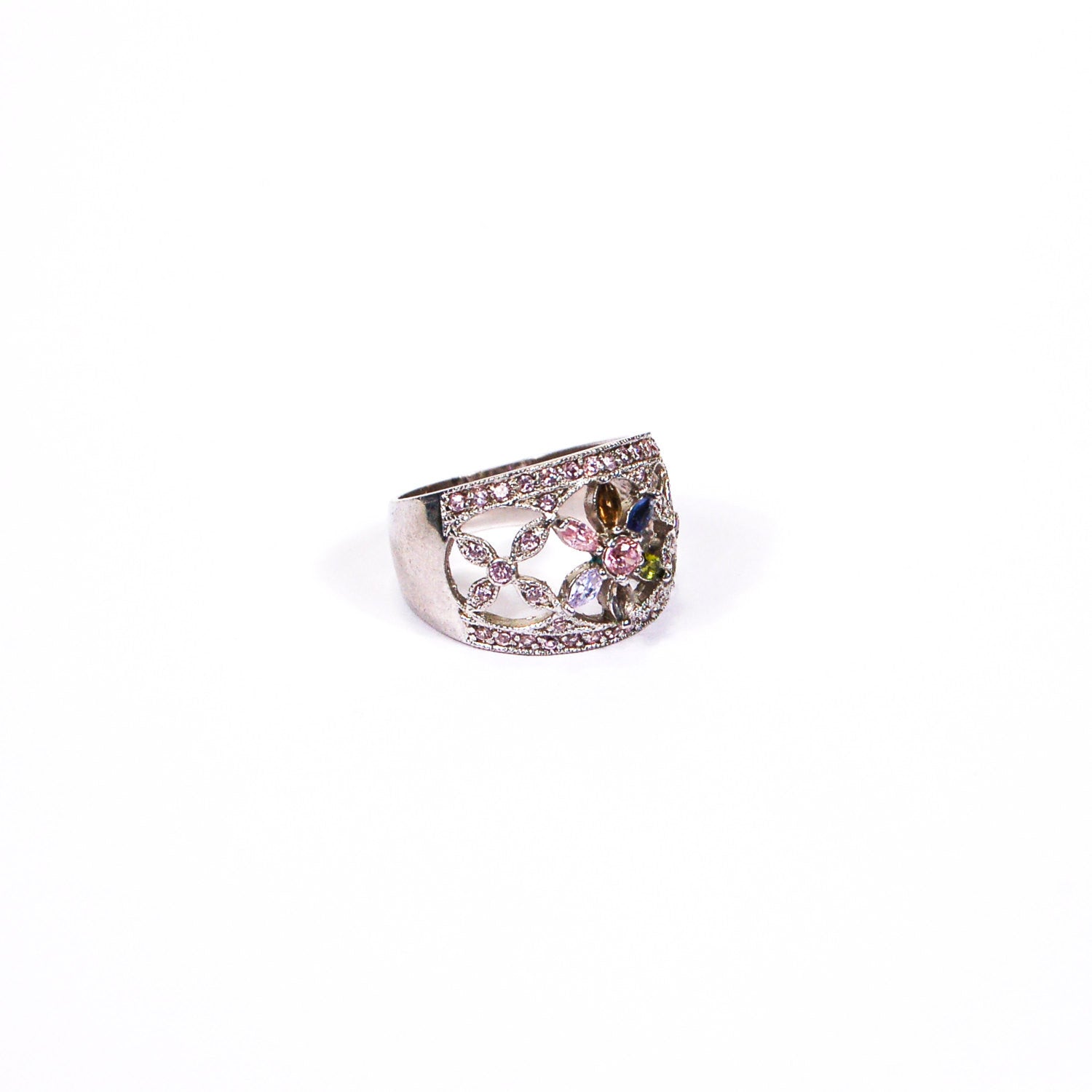 Pastel CZ Flower Ring by Sterling Silver - Vintage Meet Modern Vintage Jewelry - Chicago, Illinois - #oldhollywoodglamour #vintagemeetmodern #designervintage #jewelrybox #antiquejewelry #vintagejewelry