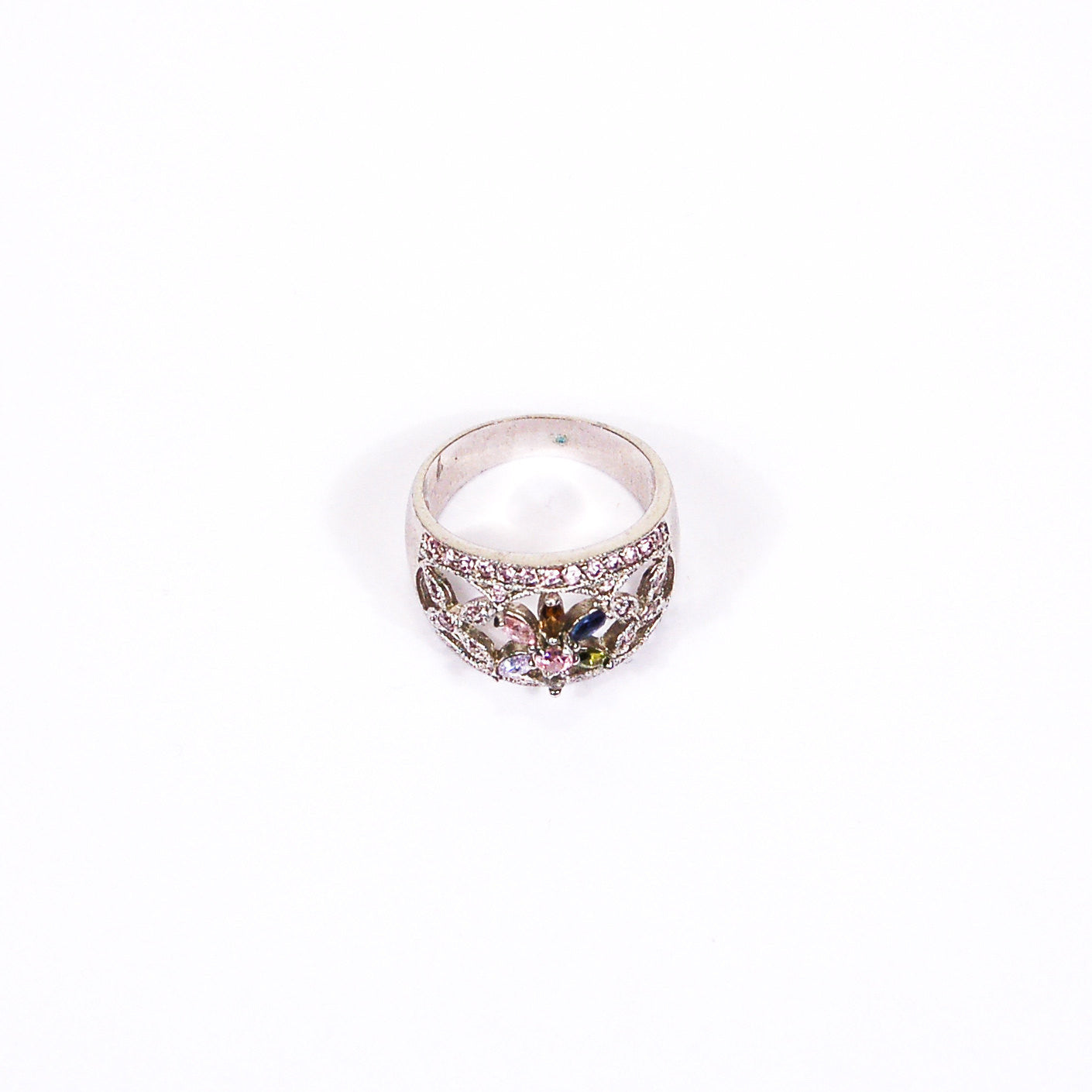 Pastel CZ Flower Ring by Sterling Silver - Vintage Meet Modern Vintage Jewelry - Chicago, Illinois - #oldhollywoodglamour #vintagemeetmodern #designervintage #jewelrybox #antiquejewelry #vintagejewelry