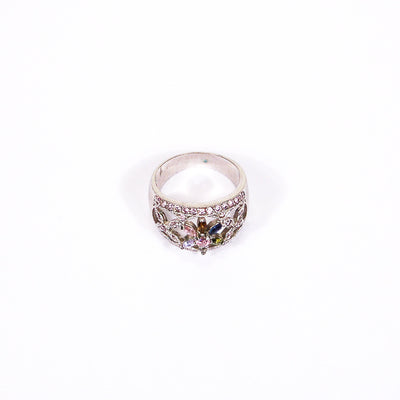 Pastel CZ Flower Ring by Sterling Silver - Vintage Meet Modern Vintage Jewelry - Chicago, Illinois - #oldhollywoodglamour #vintagemeetmodern #designervintage #jewelrybox #antiquejewelry #vintagejewelry