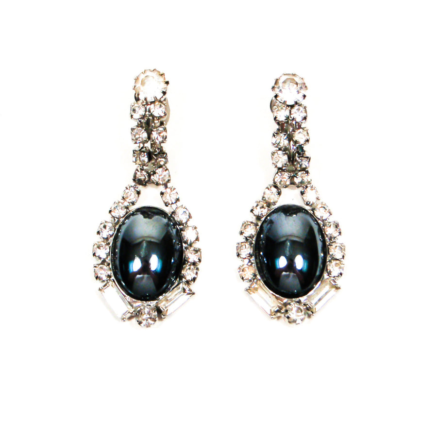 Rhinestone and Hematite Drop Statement Earrings by Unsigned Beauty - Vintage Meet Modern Vintage Jewelry - Chicago, Illinois - #oldhollywoodglamour #vintagemeetmodern #designervintage #jewelrybox #antiquejewelry #vintagejewelry