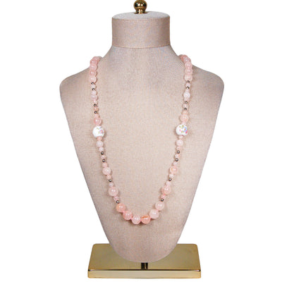 Rose Quartz and Porcelain Floral Bead Necklace by Unsigned Beauty - Vintage Meet Modern Vintage Jewelry - Chicago, Illinois - #oldhollywoodglamour #vintagemeetmodern #designervintage #jewelrybox #antiquejewelry #vintagejewelry