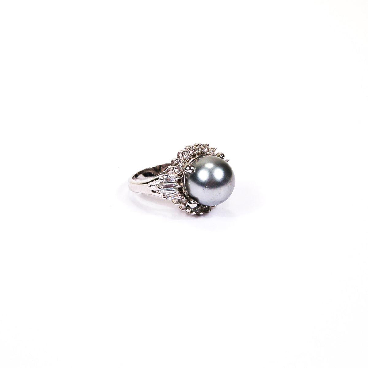 Faux Tahitian Pearl and CZ Cocktail Statement Ring