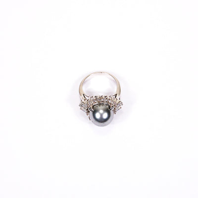 Faux Tahitian Pearl and CZ Cocktail Statement Ring by Unsigned Beauty - Vintage Meet Modern Vintage Jewelry - Chicago, Illinois - #oldhollywoodglamour #vintagemeetmodern #designervintage #jewelrybox #antiquejewelry #vintagejewelry