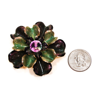 Purple and Green Enamel Flower Brooch by Unsigned Beauty - Vintage Meet Modern Vintage Jewelry - Chicago, Illinois - #oldhollywoodglamour #vintagemeetmodern #designervintage #jewelrybox #antiquejewelry #vintagejewelry
