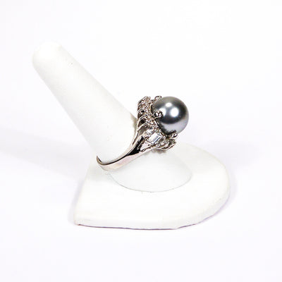 Faux Tahitian Pearl and CZ Cocktail Statement Ring by Unsigned Beauty - Vintage Meet Modern Vintage Jewelry - Chicago, Illinois - #oldhollywoodglamour #vintagemeetmodern #designervintage #jewelrybox #antiquejewelry #vintagejewelry