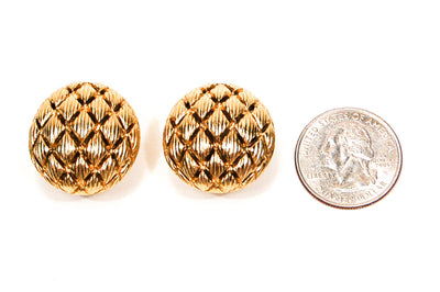 Gold Tone Round Basket Weave Earrings by Monet by Monet - Vintage Meet Modern Vintage Jewelry - Chicago, Illinois - #oldhollywoodglamour #vintagemeetmodern #designervintage #jewelrybox #antiquejewelry #vintagejewelry