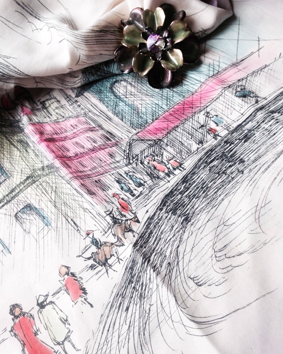 Purple and Green Enamel Flower Brooch by Unsigned Beauty - Vintage Meet Modern Vintage Jewelry - Chicago, Illinois - #oldhollywoodglamour #vintagemeetmodern #designervintage #jewelrybox #antiquejewelry #vintagejewelry