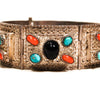 Bohemian Chic Blue Goldstone, Turquoise, Coral Silver Filigree Panel Bracelet by Unsigned Beauty - Vintage Meet Modern Vintage Jewelry - Chicago, Illinois - #oldhollywoodglamour #vintagemeetmodern #designervintage #jewelrybox #antiquejewelry #vintagejewelry