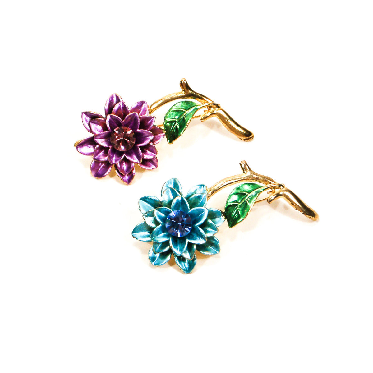 Blue and Purple Flower Scatter Pin Brooch Set