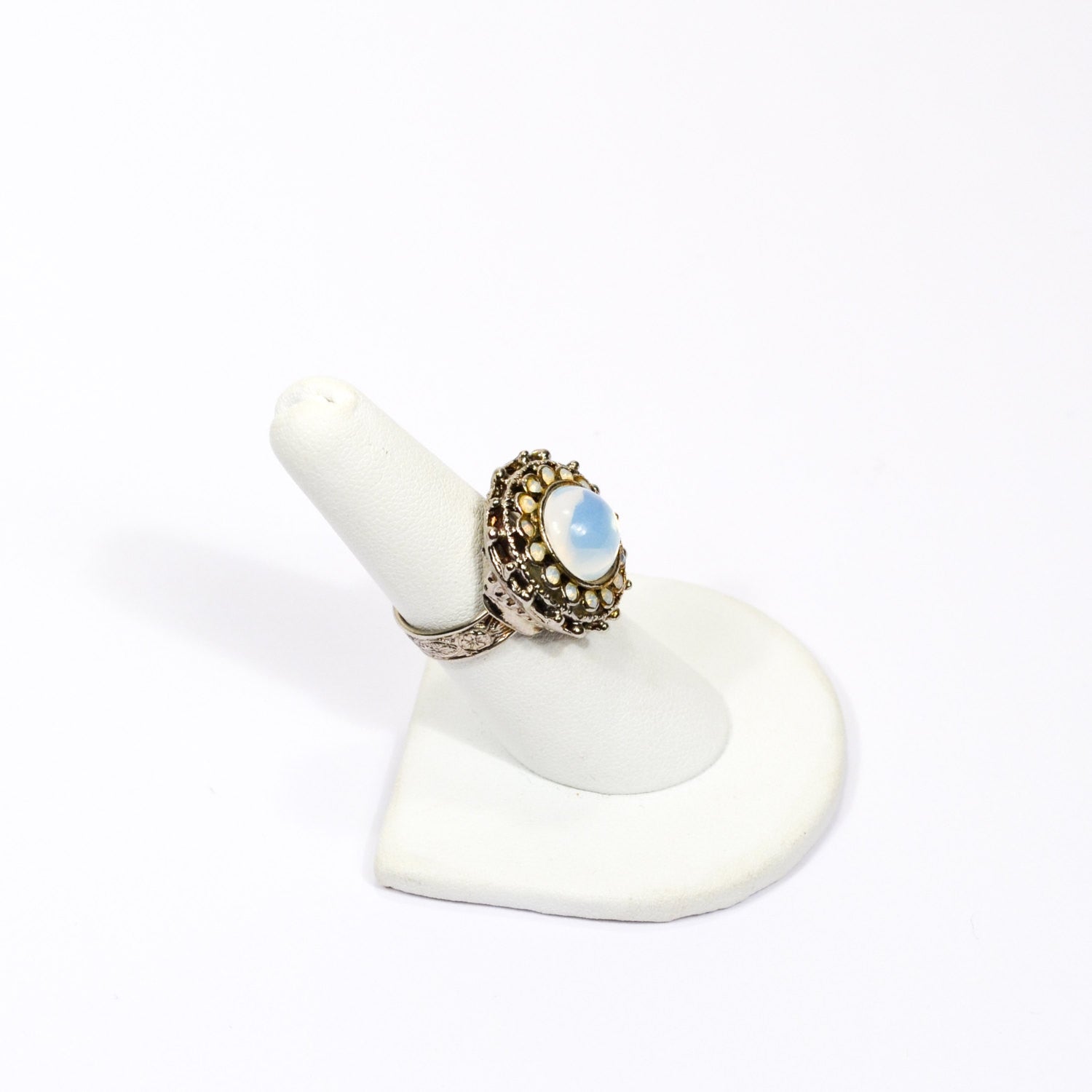 Opaline Glass Statement Ring by Unsigned Beauty - Vintage Meet Modern Vintage Jewelry - Chicago, Illinois - #oldhollywoodglamour #vintagemeetmodern #designervintage #jewelrybox #antiquejewelry #vintagejewelry