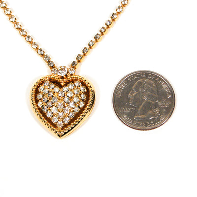 Rhinestones Heart Necklace in Gold Tone by Unsigned Beauty - Vintage Meet Modern Vintage Jewelry - Chicago, Illinois - #oldhollywoodglamour #vintagemeetmodern #designervintage #jewelrybox #antiquejewelry #vintagejewelry