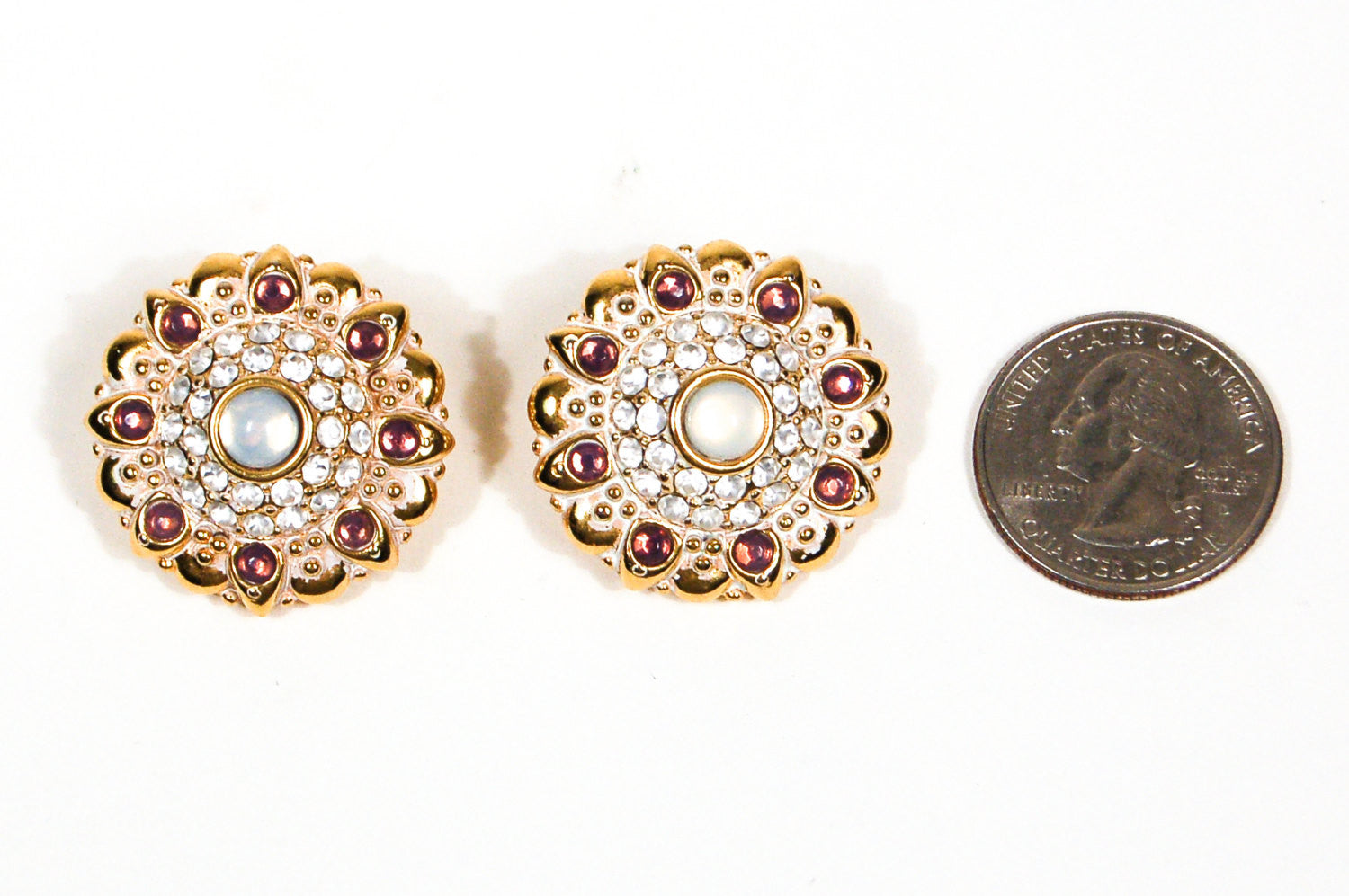 1980's Pink and Opal Art Glass Medallion Earrings by Unsigned Beauty - Vintage Meet Modern Vintage Jewelry - Chicago, Illinois - #oldhollywoodglamour #vintagemeetmodern #designervintage #jewelrybox #antiquejewelry #vintagejewelry