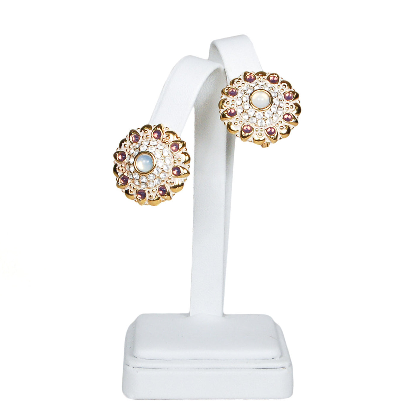 1980's Pink and Opal Art Glass Medallion Earrings