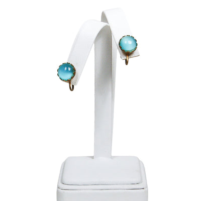 Art Deco Light Blue Glass Earrings set in Antique Gold Tone by Art Deco Era - Vintage Meet Modern Vintage Jewelry - Chicago, Illinois - #oldhollywoodglamour #vintagemeetmodern #designervintage #jewelrybox #antiquejewelry #vintagejewelry
