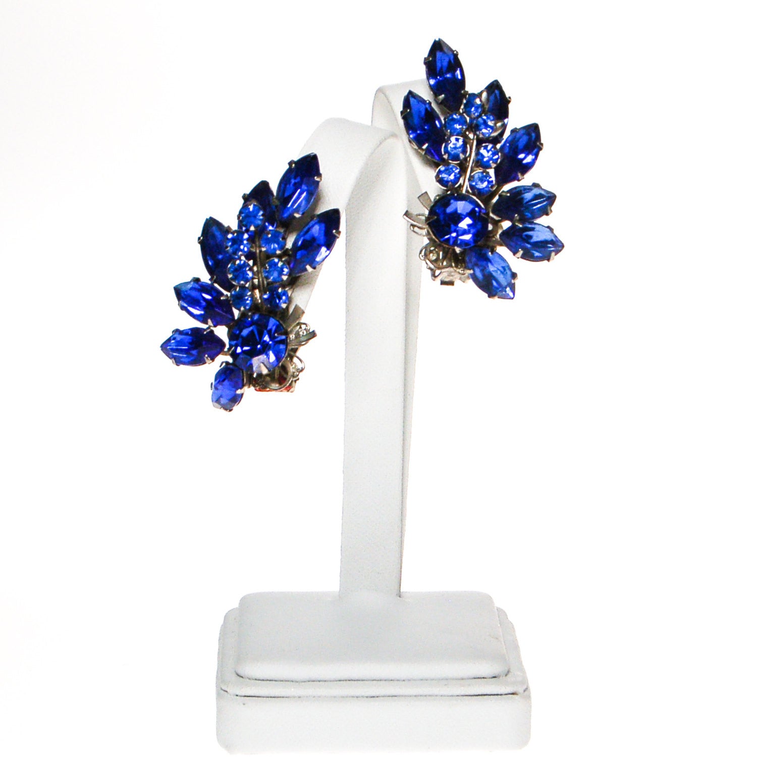 Bright Blue Rhinestone Ear Crawler Statement Earrings by Unsigned Beauty - Vintage Meet Modern Vintage Jewelry - Chicago, Illinois - #oldhollywoodglamour #vintagemeetmodern #designervintage #jewelrybox #antiquejewelry #vintagejewelry