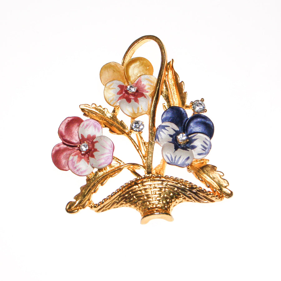 Pansies in a Basket Brooch by Unsigned Beauty - Vintage Meet Modern Vintage Jewelry - Chicago, Illinois - #oldhollywoodglamour #vintagemeetmodern #designervintage #jewelrybox #antiquejewelry #vintagejewelry