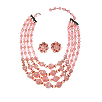 Pink Multi Strand Chunky Bead Necklace by Unsigned Beauty - Vintage Meet Modern Vintage Jewelry - Chicago, Illinois - #oldhollywoodglamour #vintagemeetmodern #designervintage #jewelrybox #antiquejewelry #vintagejewelry