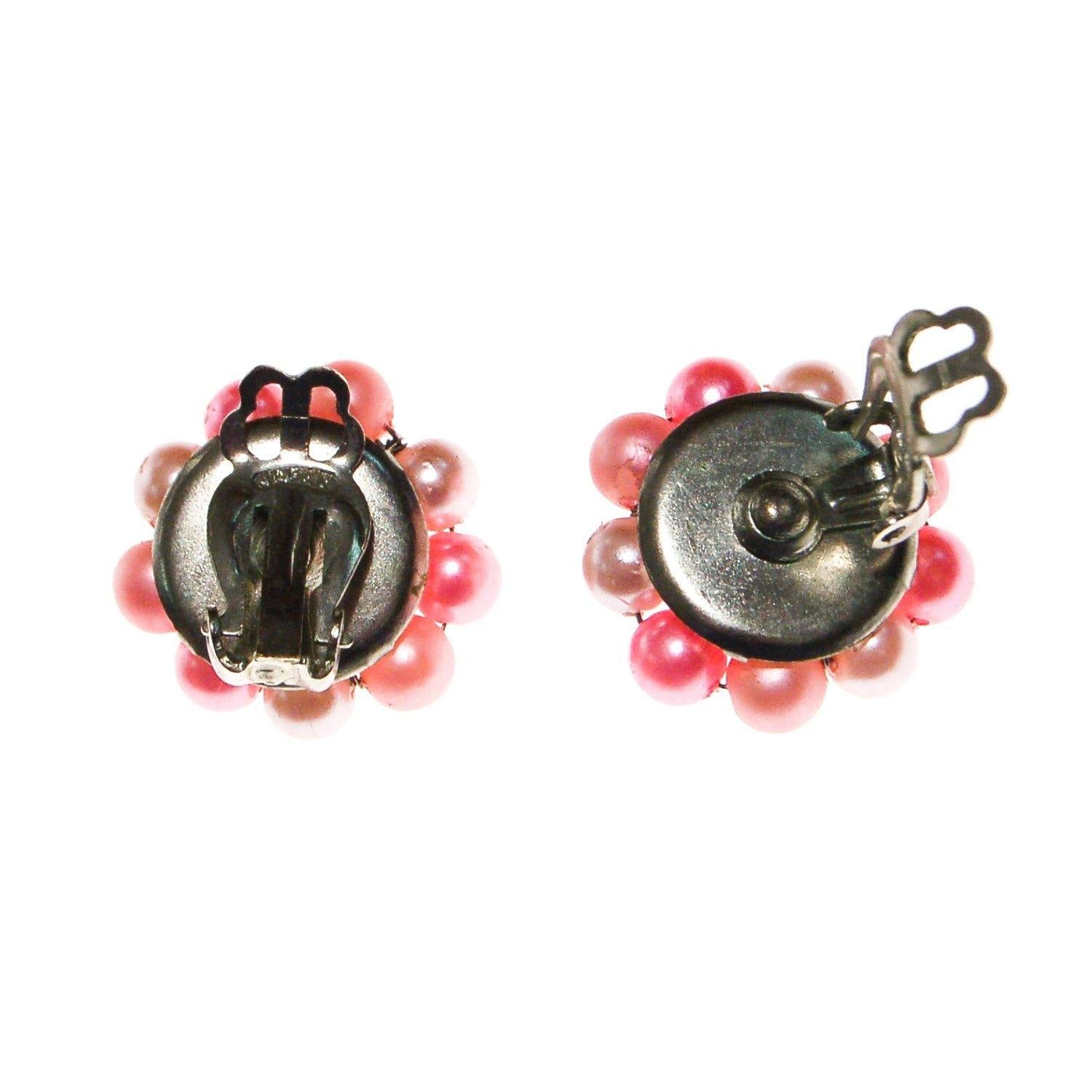 Pink Pearl Earrings, Cluster Style, Clip On Earrings, Pastel Pink Mid Century Modern, Old Hollywood Glam, Signed Japan by 1950s - Vintage Meet Modern Vintage Jewelry - Chicago, Illinois - #oldhollywoodglamour #vintagemeetmodern #designervintage #jewelrybox #antiquejewelry #vintagejewelry