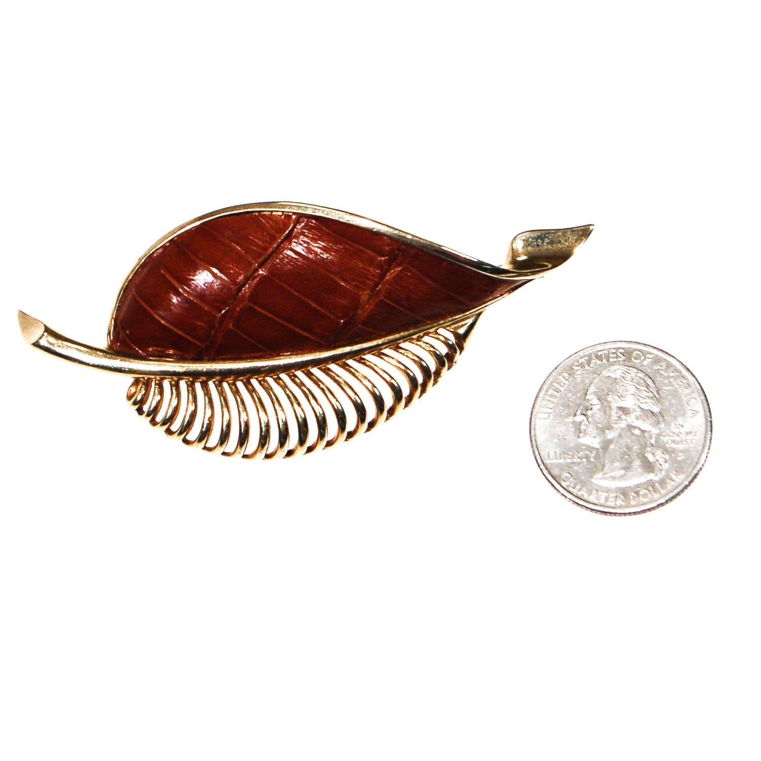 Boucher Leaf Brooch, Gold Tone, Leather, Signed, Numbered, by 1960s - Vintage Meet Modern Vintage Jewelry - Chicago, Illinois - #oldhollywoodglamour #vintagemeetmodern #designervintage #jewelrybox #antiquejewelry #vintagejewelry
