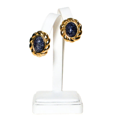 Lapis Art Glass and Gold Earrings by Unsigned Beauty - Vintage Meet Modern Vintage Jewelry - Chicago, Illinois - #oldhollywoodglamour #vintagemeetmodern #designervintage #jewelrybox #antiquejewelry #vintagejewelry