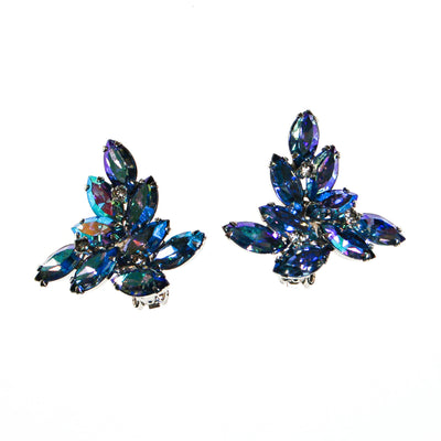 Blue Rhinestone Statement Earrings with Aurora Borealis Finish by Unsigned Beauty - Vintage Meet Modern Vintage Jewelry - Chicago, Illinois - #oldhollywoodglamour #vintagemeetmodern #designervintage #jewelrybox #antiquejewelry #vintagejewelry