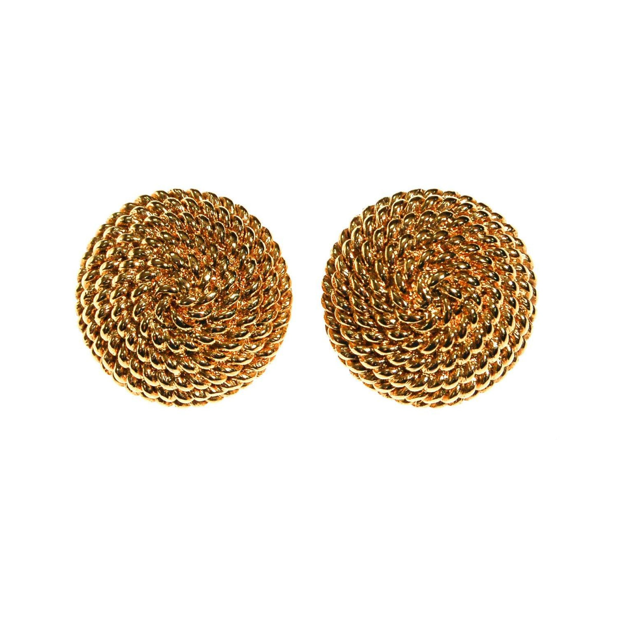 Monet Earrings, Gold, Round, Cable, Rope Designer, Timeless, Classic, Designer Earrings, 1980s