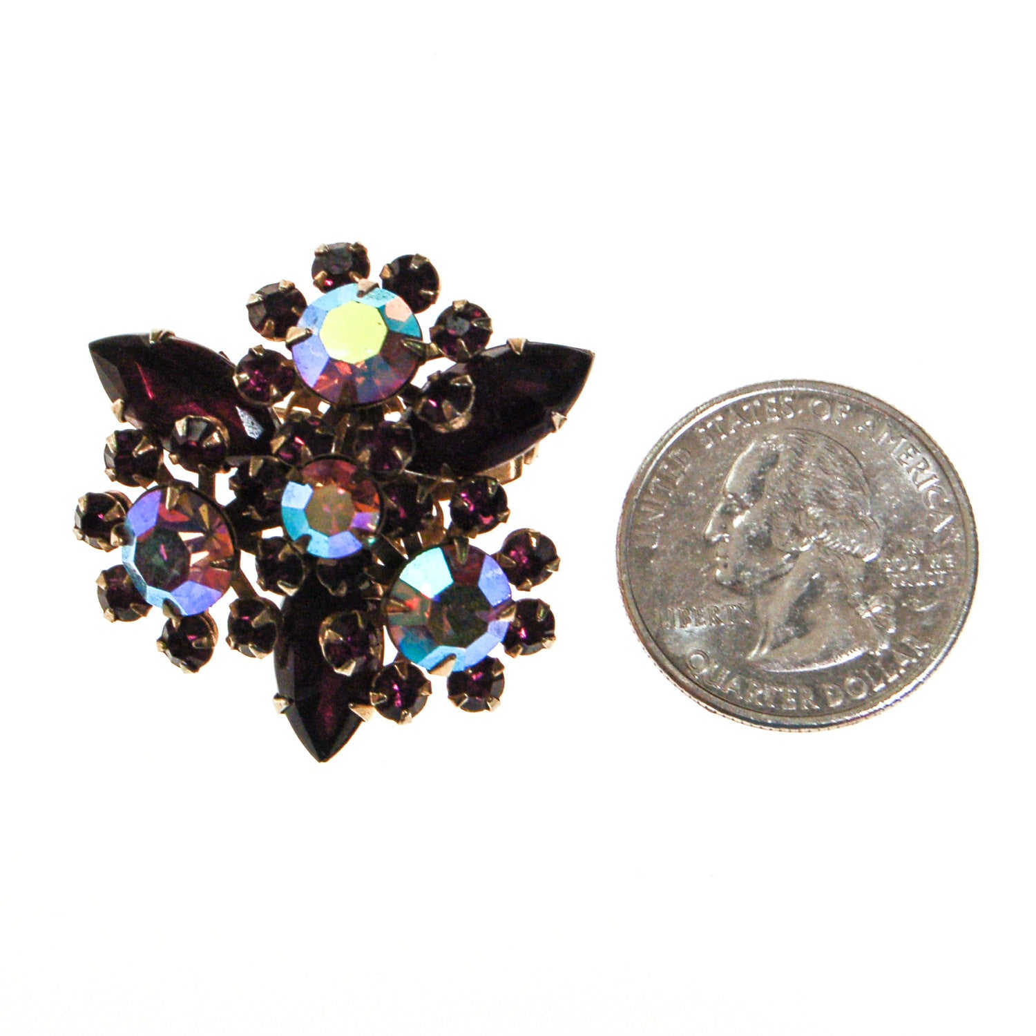 Purple Rhinestone Brooch, Aurora Brorealis by Unsigned Beauty - Vintage Meet Modern Vintage Jewelry - Chicago, Illinois - #oldhollywoodglamour #vintagemeetmodern #designervintage #jewelrybox #antiquejewelry #vintagejewelry