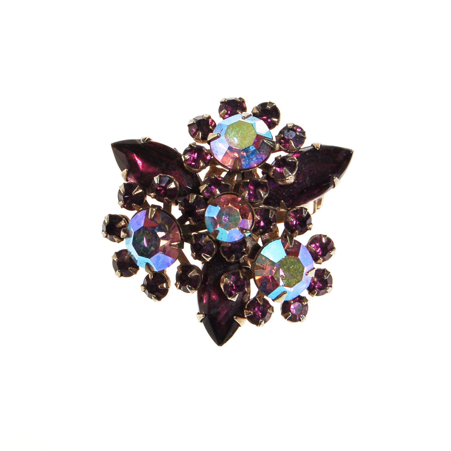 Purple Rhinestone Brooch, Aurora Brorealis by Unsigned Beauty - Vintage Meet Modern Vintage Jewelry - Chicago, Illinois - #oldhollywoodglamour #vintagemeetmodern #designervintage #jewelrybox #antiquejewelry #vintagejewelry